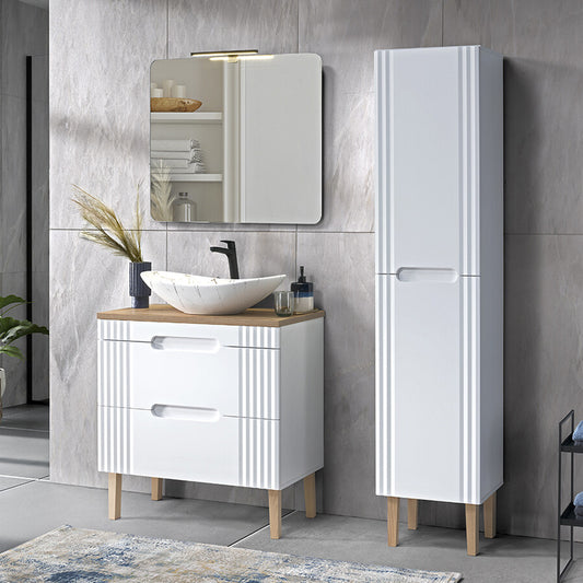 Fija Bathroom Cabinet Vanity Set 80 cm with Oval Basin and Tall Unit - White