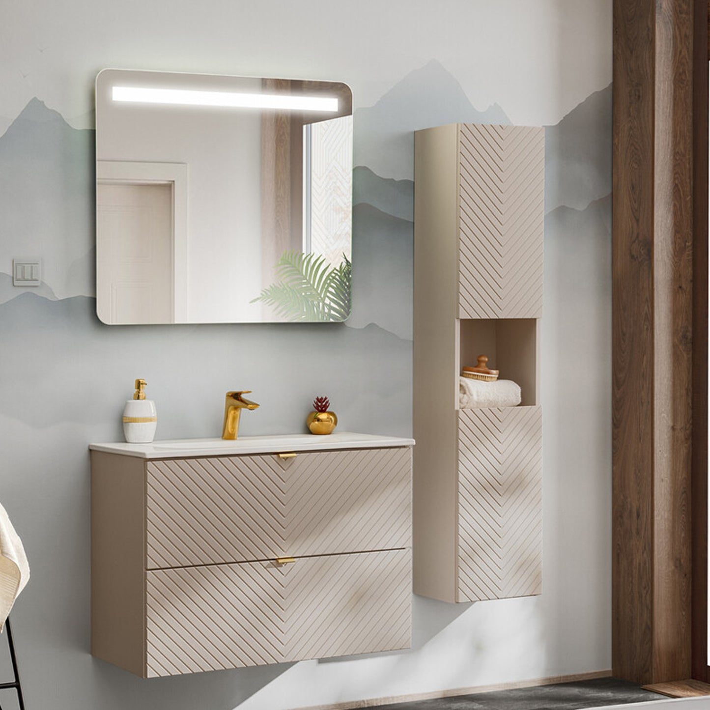 Viva Bathroom Vanity Unit with Basin 80 cm Ribbed Fluted - Cashmere