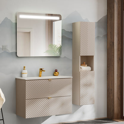Viva Bathroom Vanity Unit with Basin 80 cm Ribbed Fluted - Cashmere