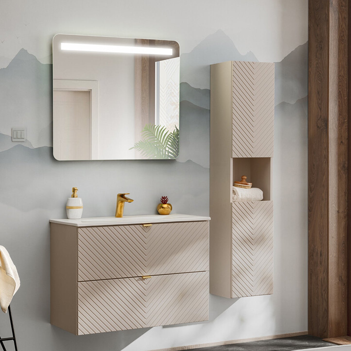 Viva Wall-Mounted 2 Bathroom Vanity Cabinets Set with Basin 80 cm - Cashmere
