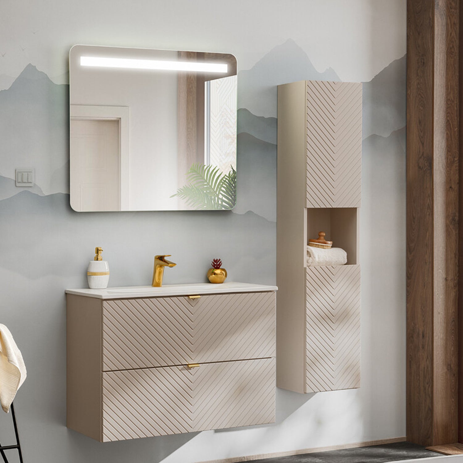 Viva Wall-Mounted 2 Bathroom Vanity Cabinets Set with Basin 80 cm - Cashmere