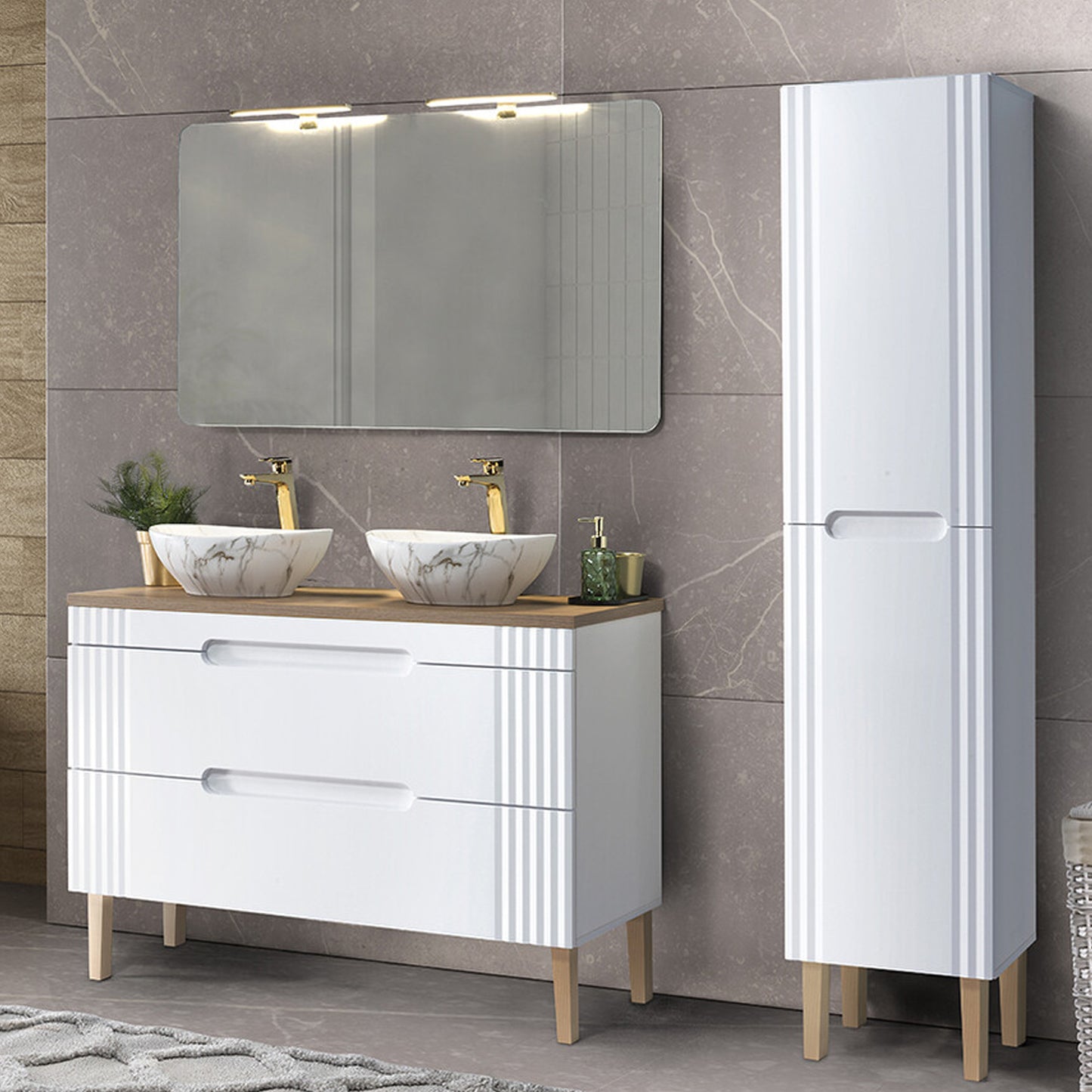 Fija Bathroom Cabinet Vanity Set 120 cm with Oval Basin and Tall Unit - White