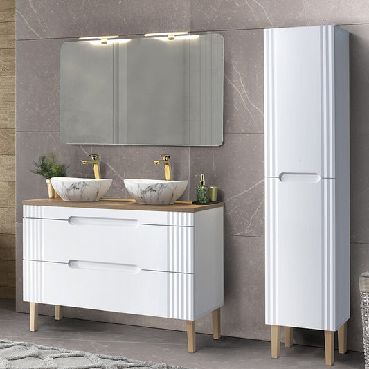 Fija Bathroom Cabinet Vanity Set 120 cm with Oval Basin and Tall Unit - White
