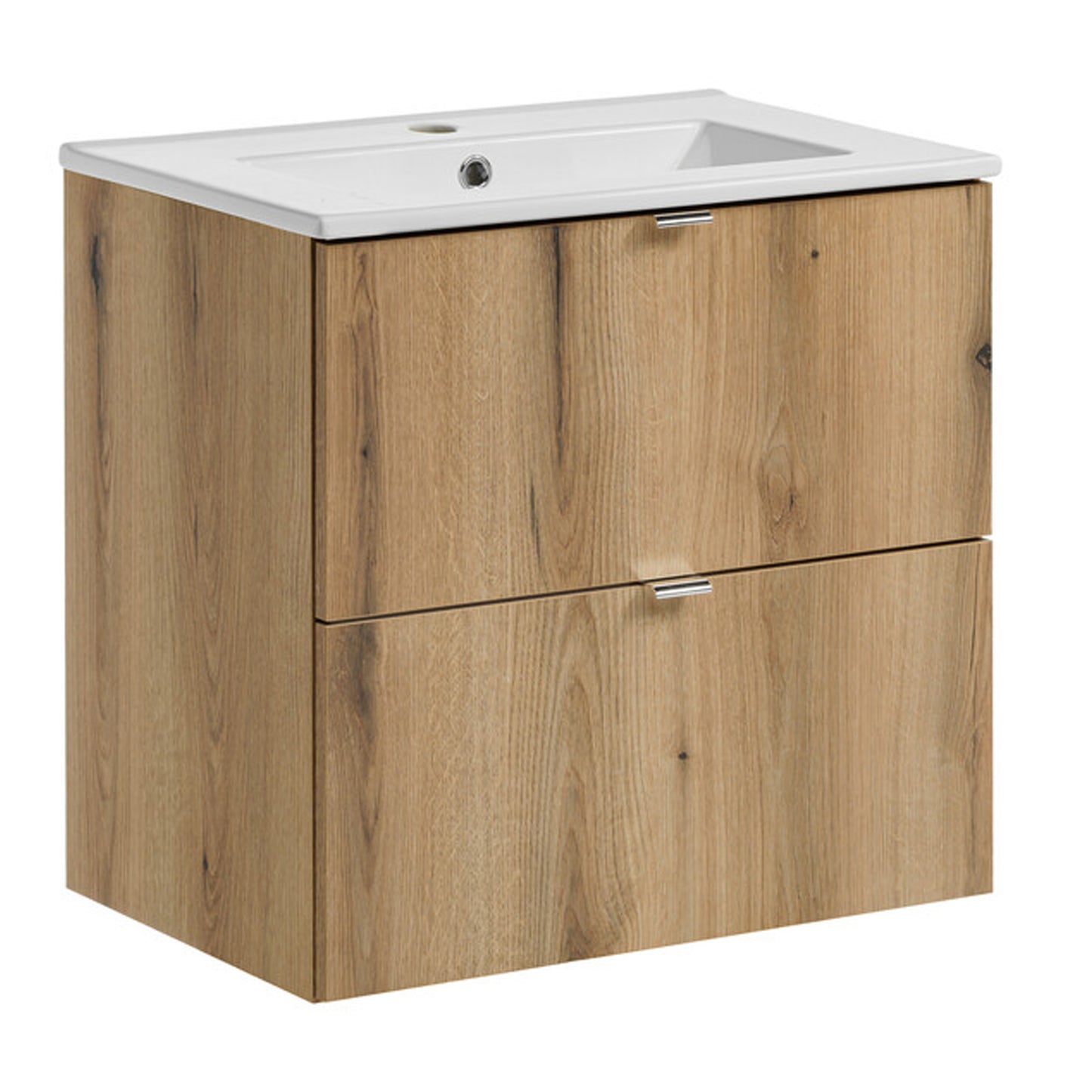 Dove 2 Drawer Bathroom Cabinet Vanity Unit with Built-In Basin 60cm - Evoke Oak