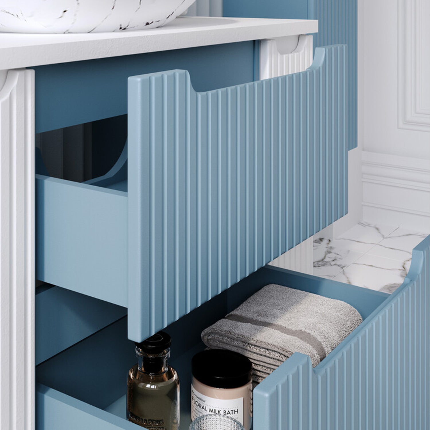 Nova Bathroom Cabinet 60cm with Integrated Basin - Baby Blue
