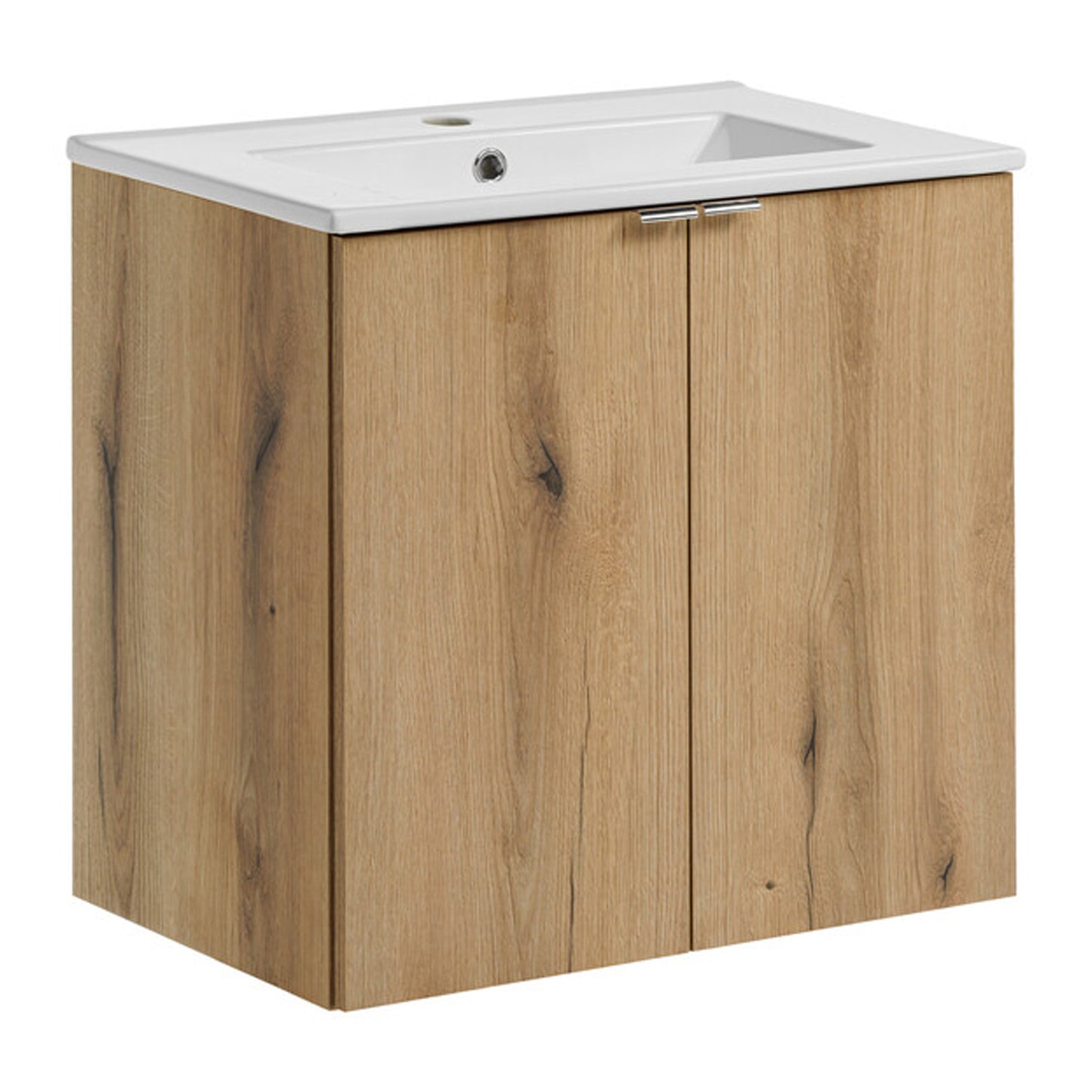 Dove 2 Door Bathroom Cabinet Vanity Unit with Built-In Basin 60cm - Evoke Oak