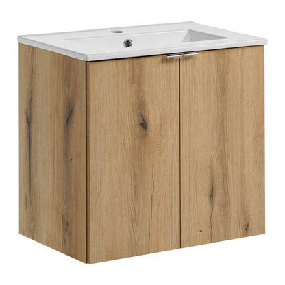 Dove 2 Door Bathroom Cabinet Vanity Unit with Built-In Basin 60cm - Evoke Oak