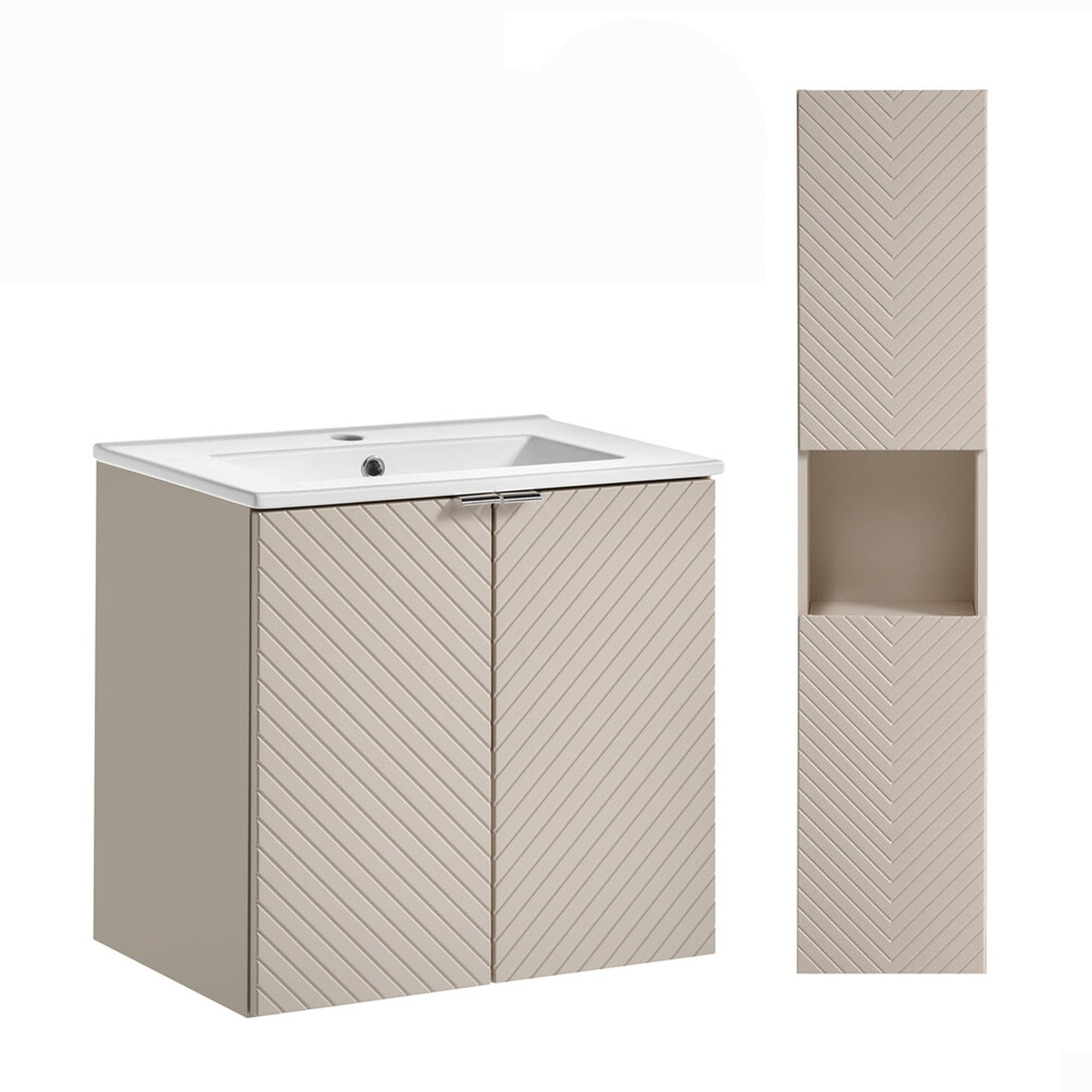 Viva Bathroom Set Cabinet 60cm with Basin and Tall Unit - Cashmere