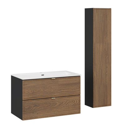 Talia Casella Bathroom Cabinet Vanity Set 80 cm with Basin and tall Unit - Casella Oak