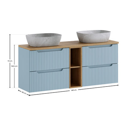 Nova Bathroom Cabinet Set with Drawers, Oak Worktop , Basins and Tall Unit - Baby Blue
