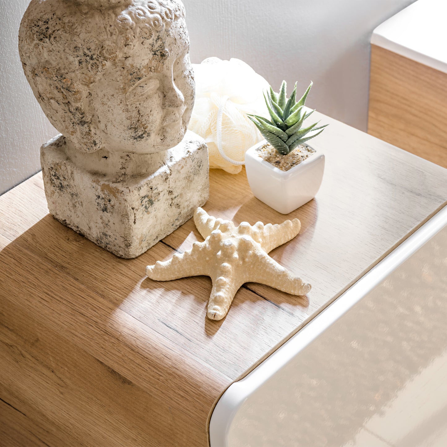 Aruba 2 Drawer Bathroom Cabinet Vanity Unit 50cm with Built-In Basin - Gold Craft Oak / White Gloss