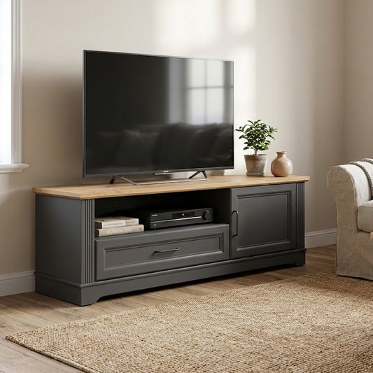 Toya Low TV Unit with Drawer, Cupboard - Graphite / Artisan Oak