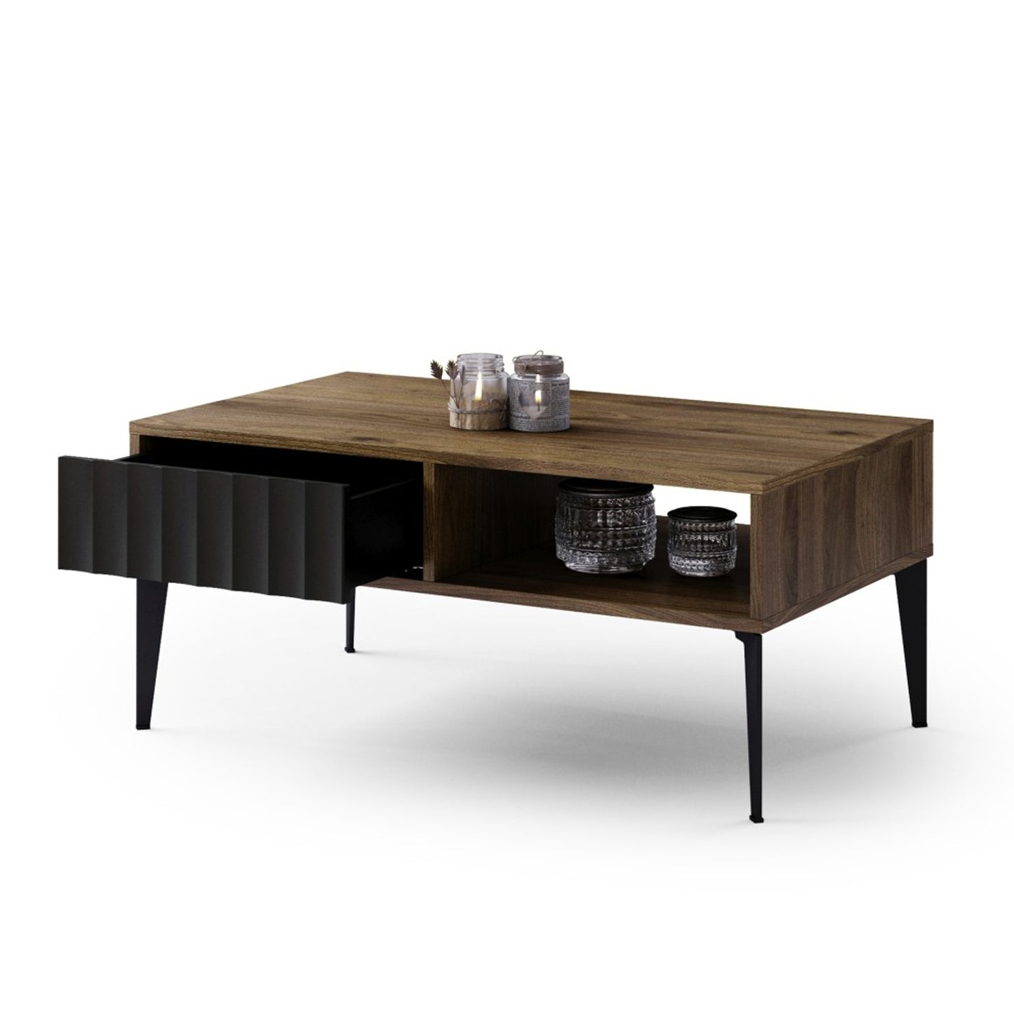 Rimini Premium Coffee Table with Storage and Drawer – Elegant Walnut / Black