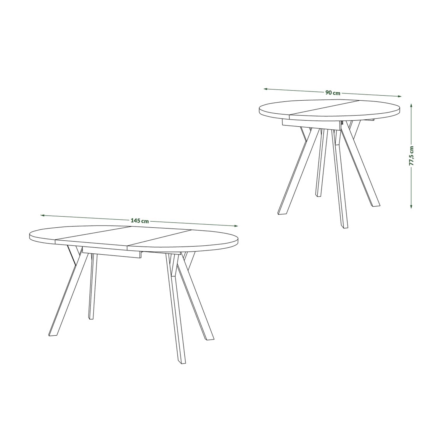 Aldo Modern Round to Oval Extending Dining Table with Steel Legs 90cm - Elegant Walnut / Beige