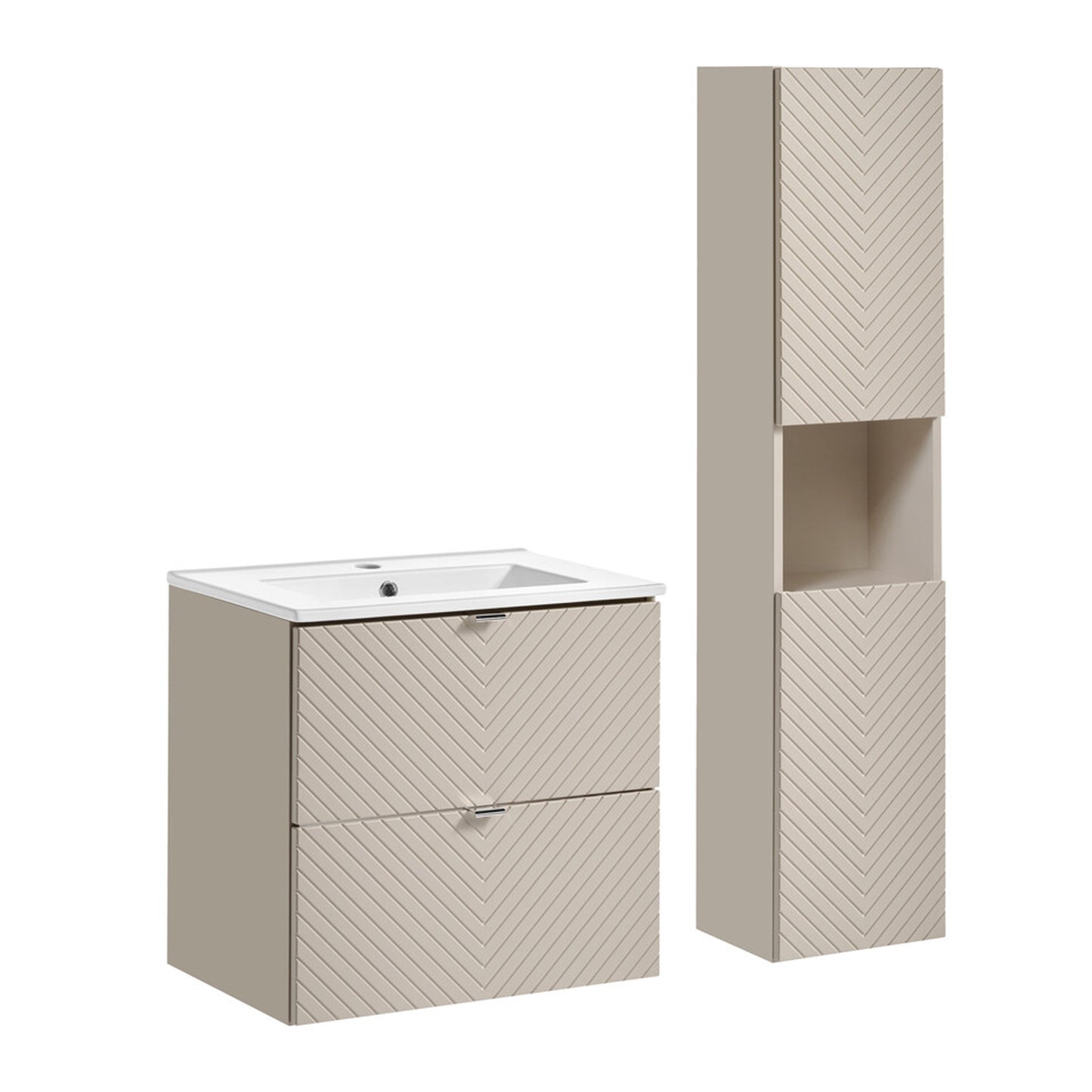 Viva Wall-Mounted 2 Bathroom Vanity Cabinets Set with Basin 60cm - Cashmere