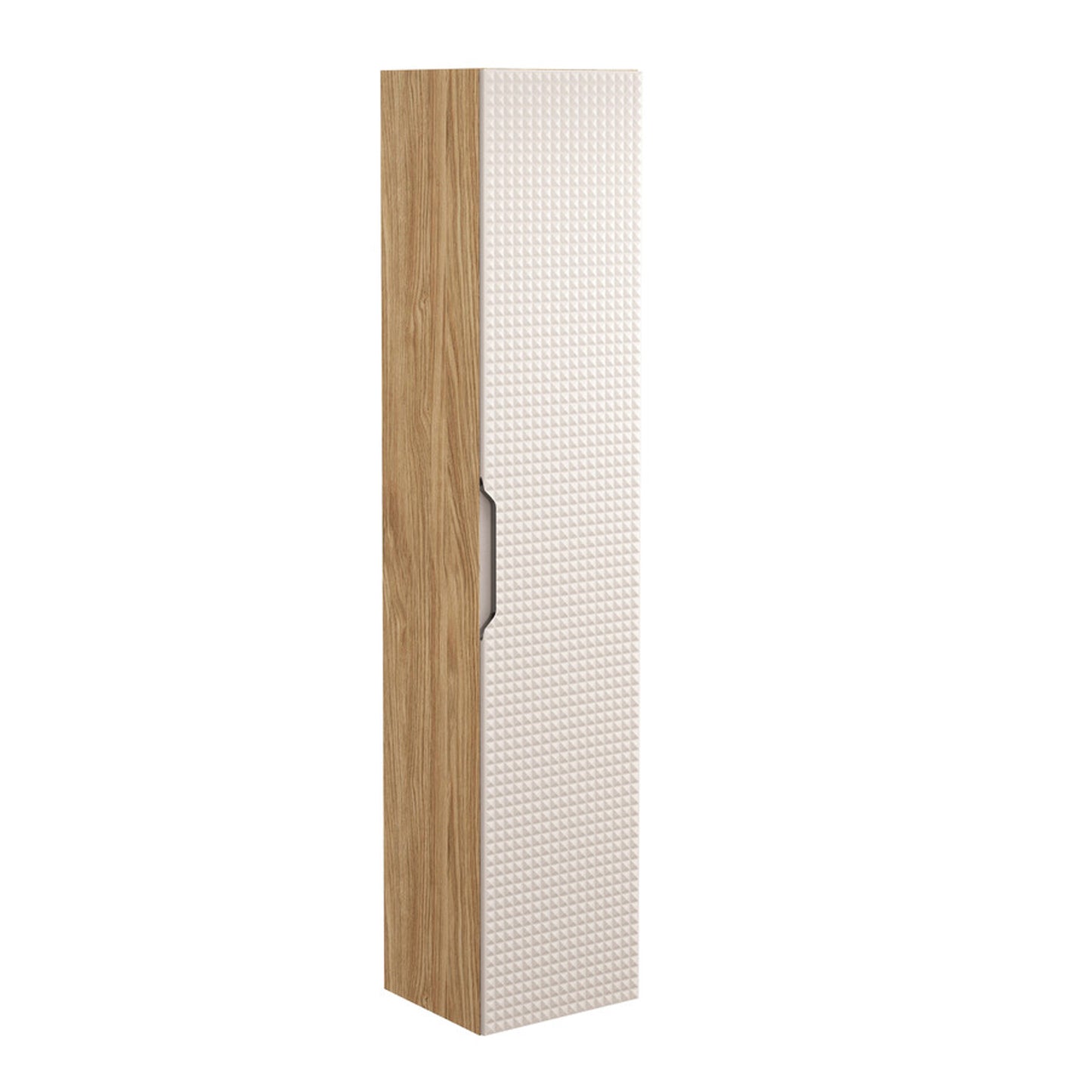 Luxor 3D Diamond Pattern 1 Door Tall Bathroom Cabinet - Oak / Beige