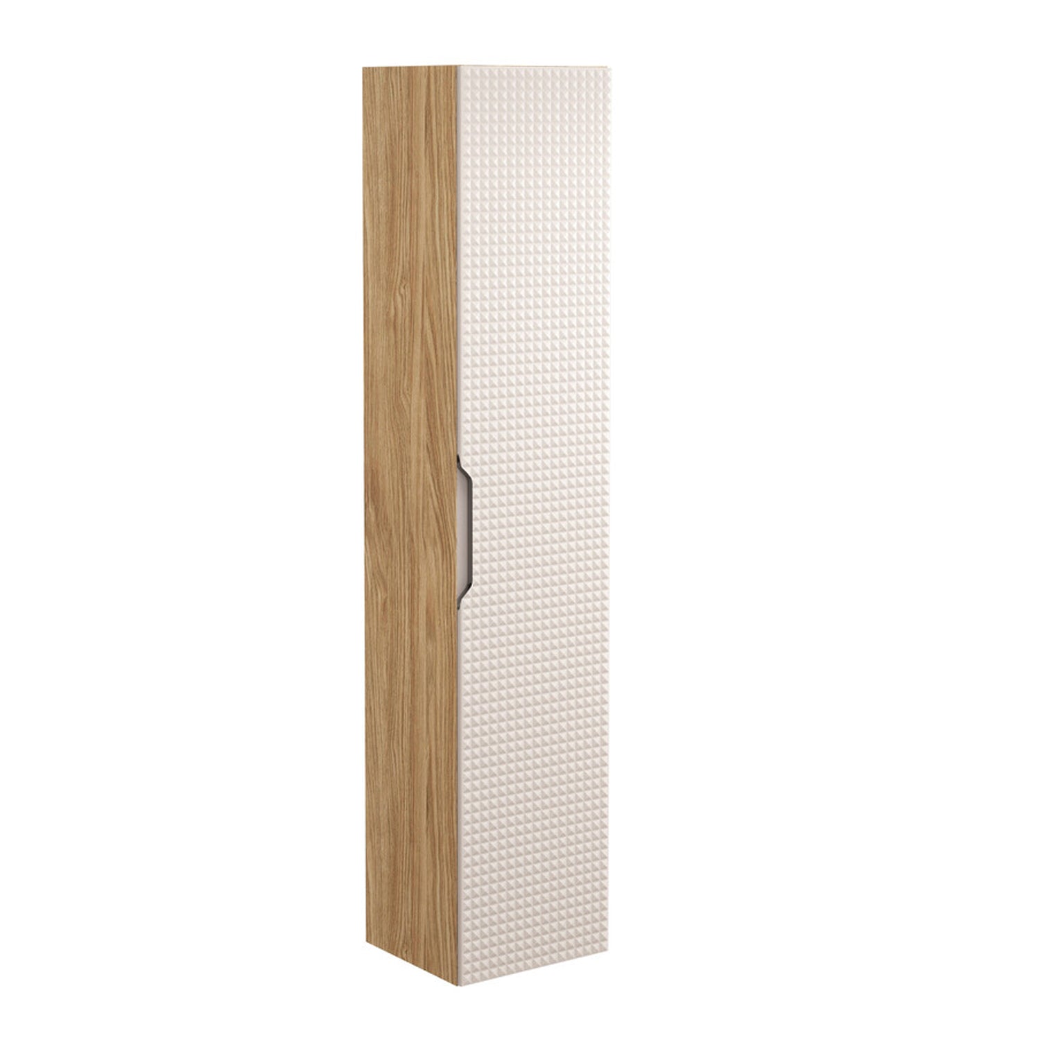 Luxor 3D Diamond Pattern 1 Door Tall Bathroom Cabinet - Oak / Beige