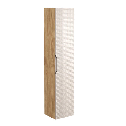Luxor 3D Diamond Pattern 1 Door Tall Bathroom Cabinet - Oak / Beige