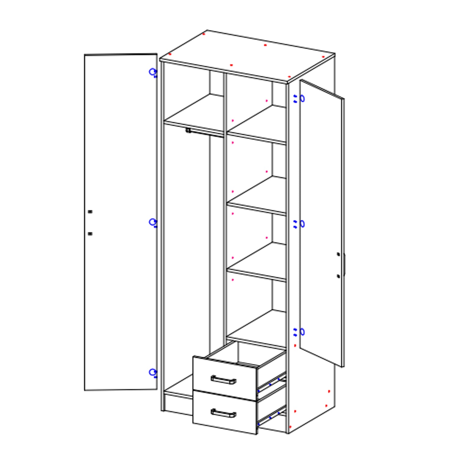 Suzanne 2 Door Fluted Design Mirrored Wardrobe with Drawers 80cm - White