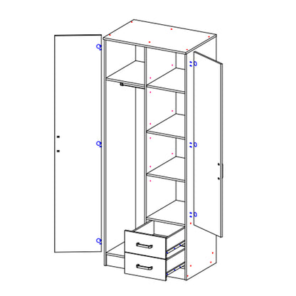 Suzanne 2 Door Fluted Design Mirrored Wardrobe with Drawers 80cm - White