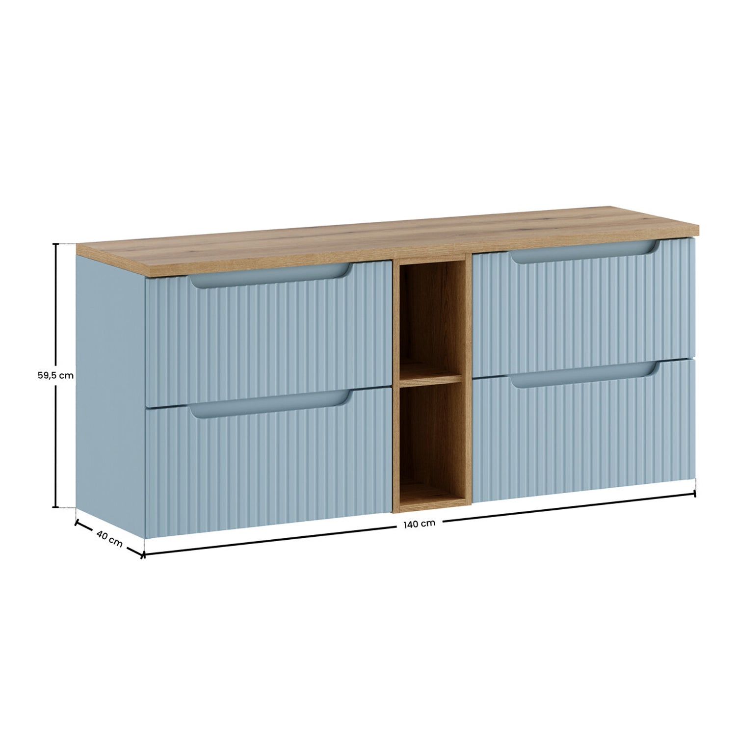 Nova Bathroom Cabinet 140cm with Worktop and Open Shelf - Baby Blue