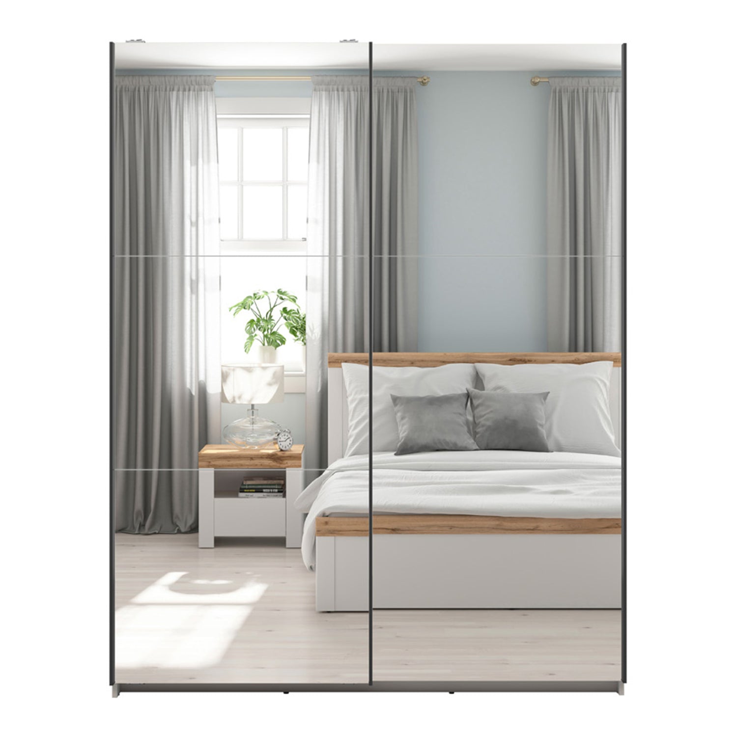 Exter 2 Door Sliding 153cm Wardrobe With Mirror - Cashmere