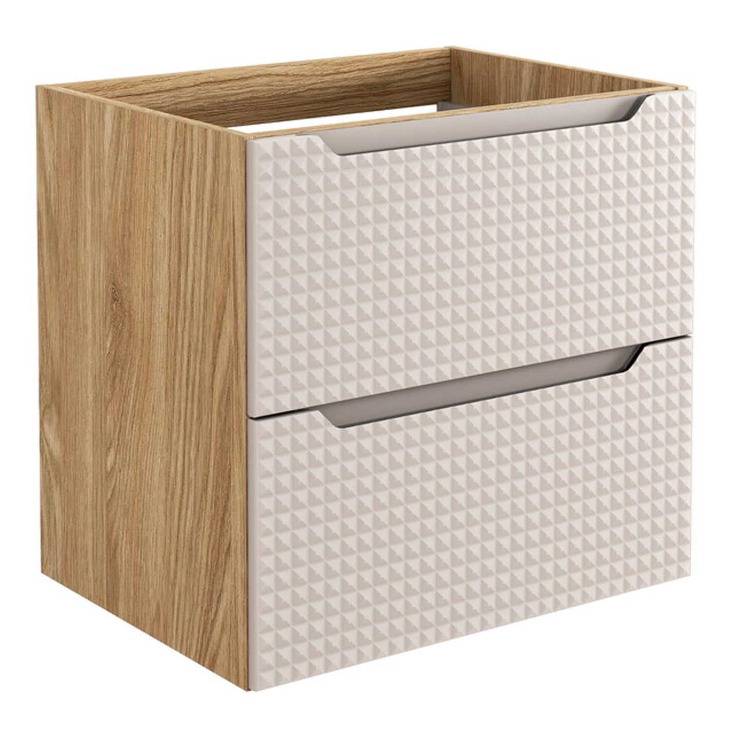 Luxor 3D Diamond Pattern 2 Drawer Bathroom Vanity Cabinet with Square Worktop Basin 60cm - Oak / Beige