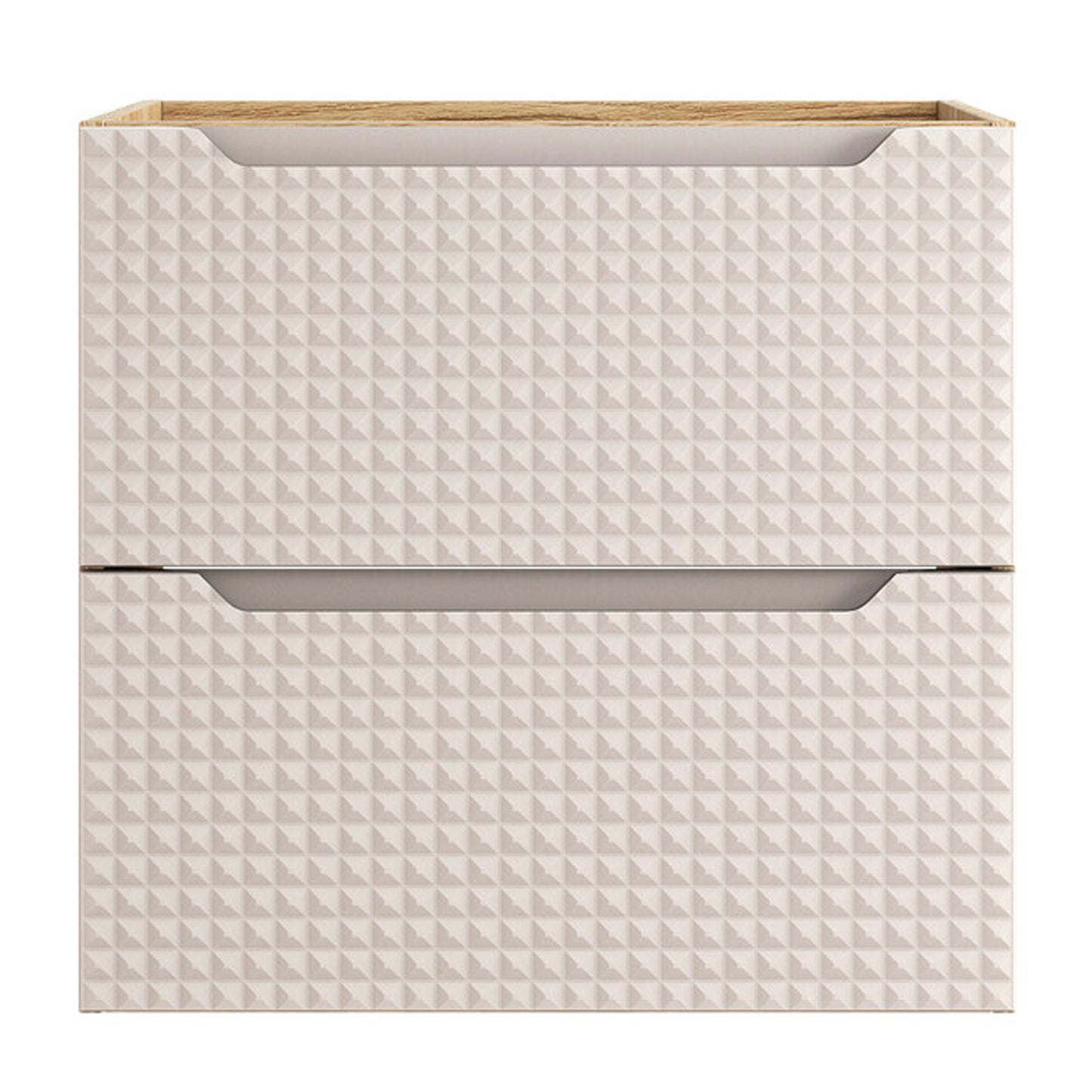 Luxor 3D Diamond Pattern 2 Drawer Bathroom Vanity Cabinet with Square Worktop Basin 60cm - Oak / Beige