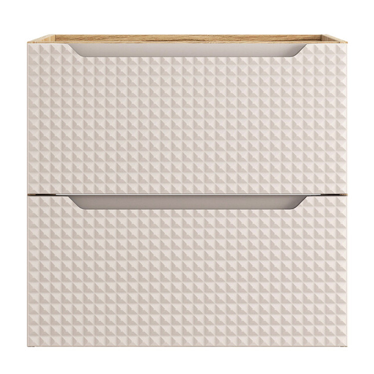 Luxor 3D Diamond Pattern 2 Drawer Bathroom Vanity Cabinet with Square Worktop Basin 60cm - Oak / Beige