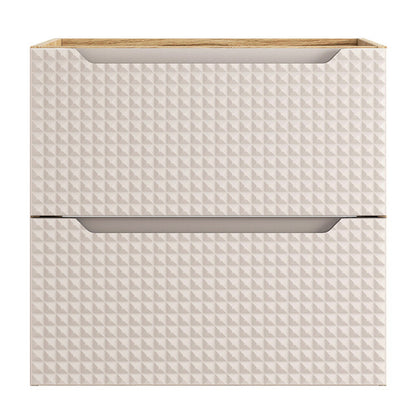 Luxor 3D Diamond Pattern 2 Drawer Bathroom Vanity Cabinet with Square Worktop Basin 60cm - Oak / Beige