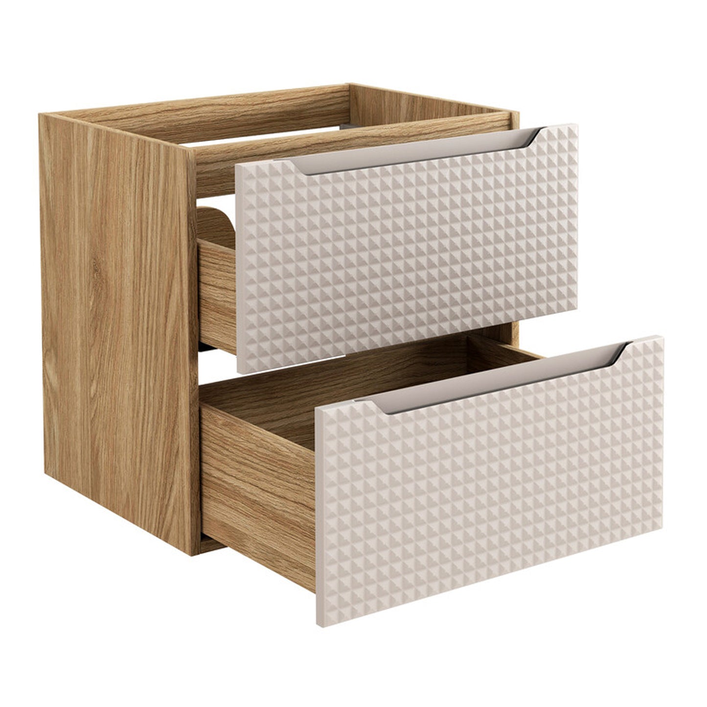 Luxor 3D Diamond Pattern 4 Drawer Bathroom Vanity Cabinet with 2 Round Worktop Basins 120cm - Oak / Beige