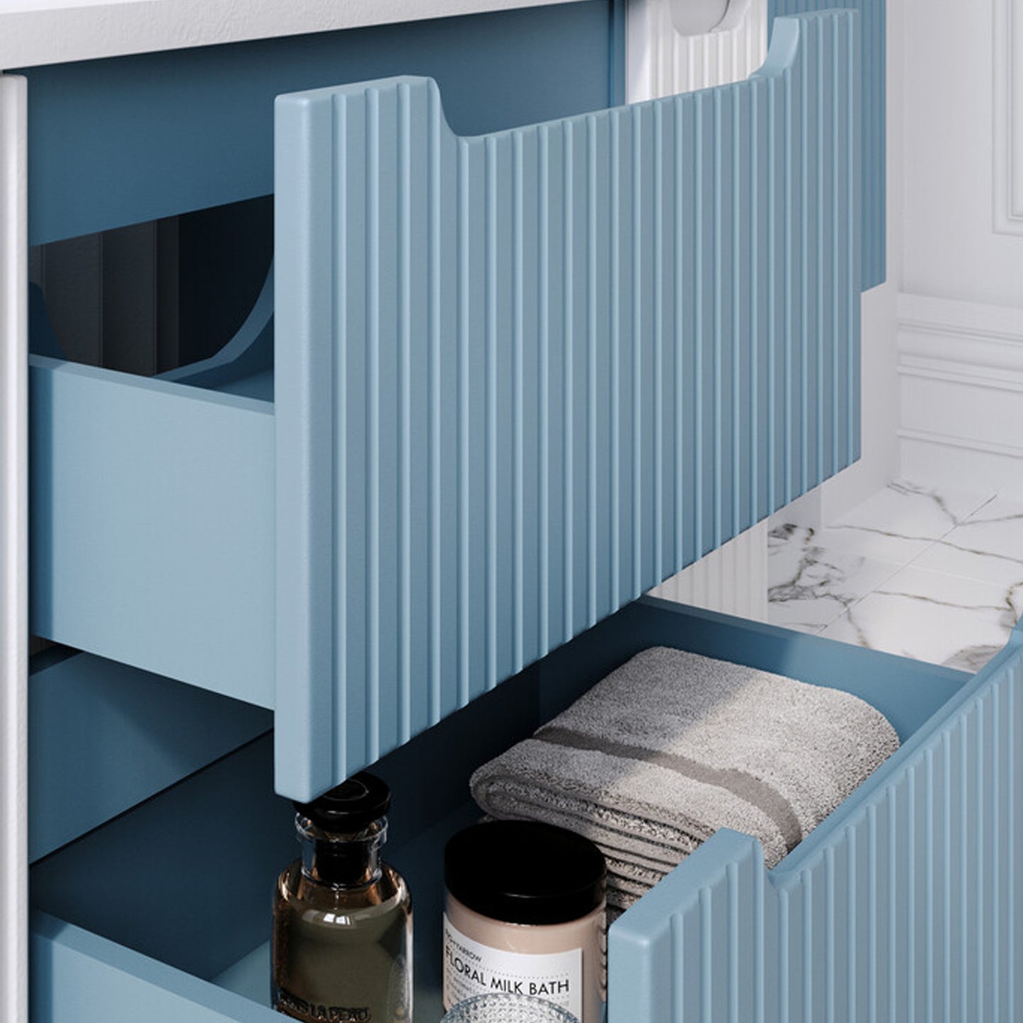 Nova Bathroom Cabinet 120cm with Worktop and Tall Unit - Baby Blue
