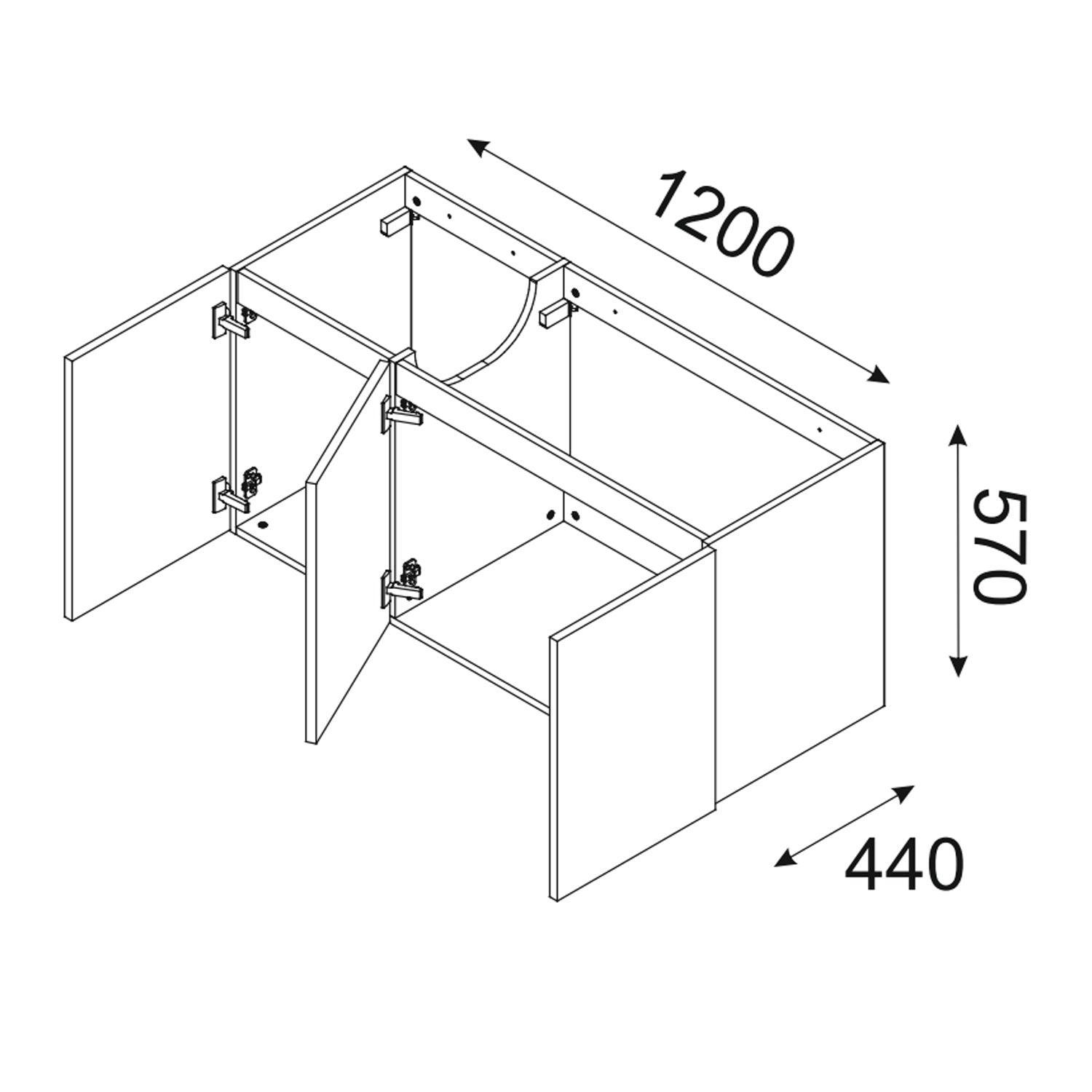 Luxor 3D Diamond Pattern 3 Door Bathroom Vanity Cabinet with 2 Round Worktop Basins 120cm - Oak / Beige