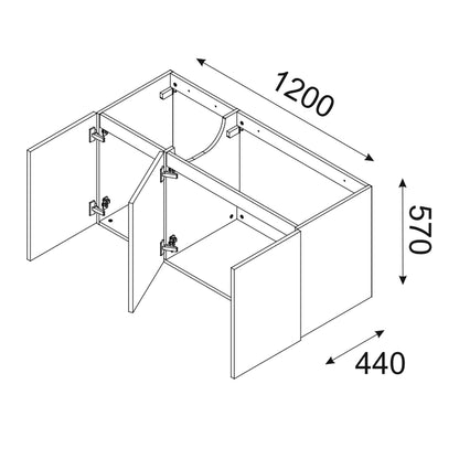 Luxor 3D Diamond Pattern 3 Door Bathroom Vanity Cabinet with 2 Round Worktop Basins 120cm - Oak / Beige