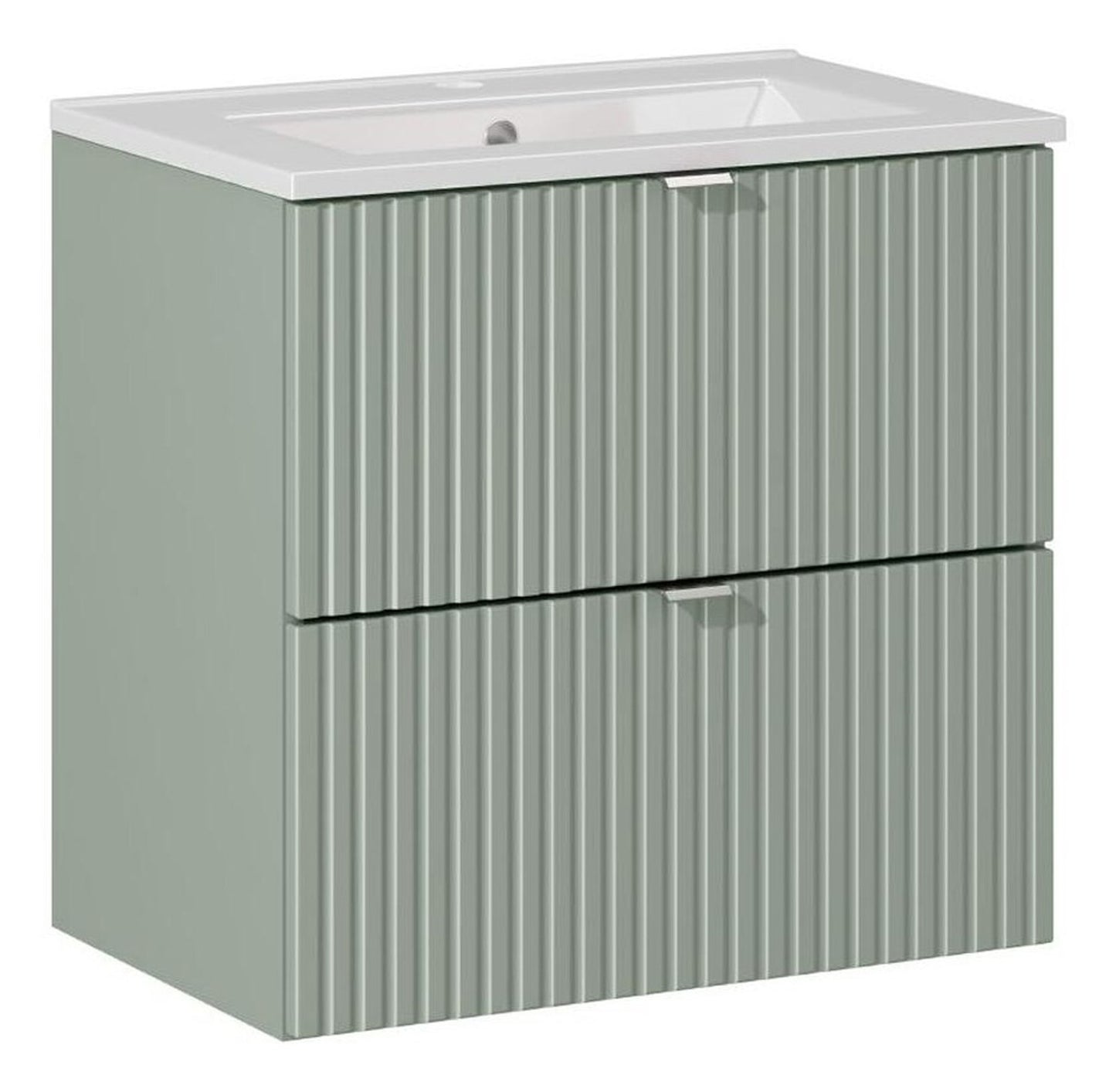 Line Reed 2 Drawer Bathroom Cabinet Vanity Unit 60cm with Built-In Basin - Sage