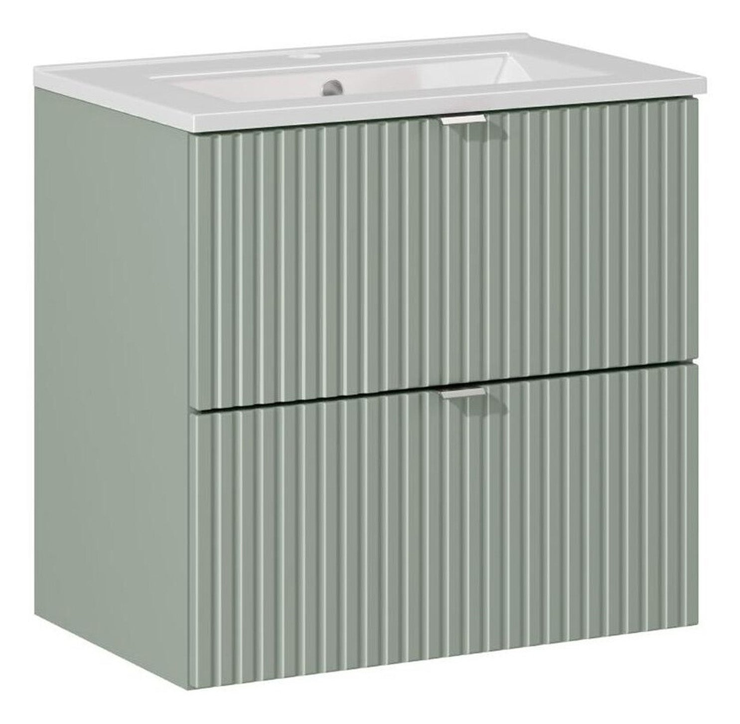 Line Reed 2 Drawer Bathroom Cabinet Vanity Unit 60cm with Built-In Basin - Sage