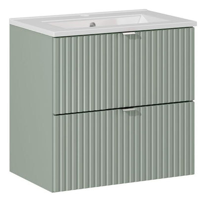 Line Reed 2 Drawer Bathroom Cabinet Vanity Unit 60cm with Built-In Basin - Sage