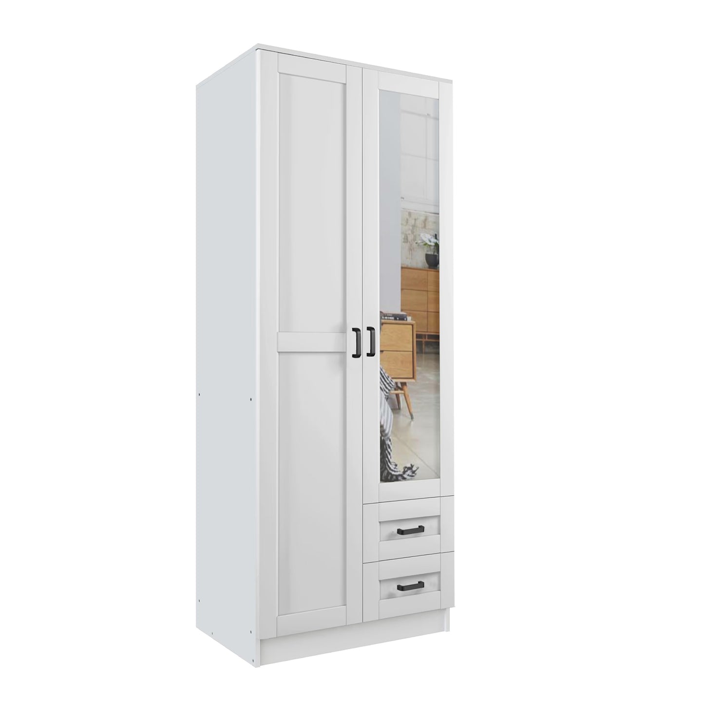 Lola 2 Door Shaker Style Mirrored Wardrobe with Drawers 80cm - White