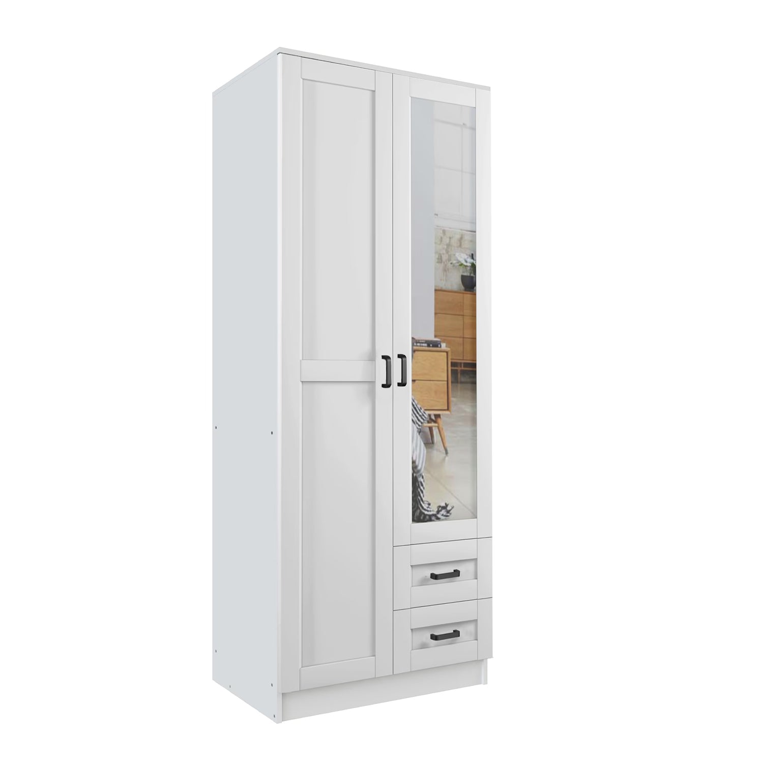 Lola 2 Door Shaker Style Mirrored Wardrobe with Drawers 80cm - White