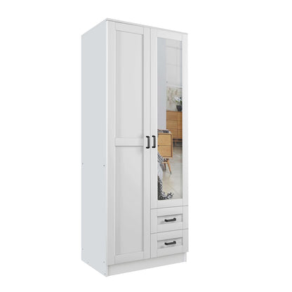 Lola 2 Door Shaker Style Mirrored Wardrobe with Drawers 80cm - White