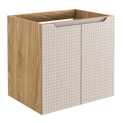 Luxor 3D Diamond Pattern 2 Door Bathroom Vanity Cabinet with Square Worktop Basin 60cm - Oak / Beige