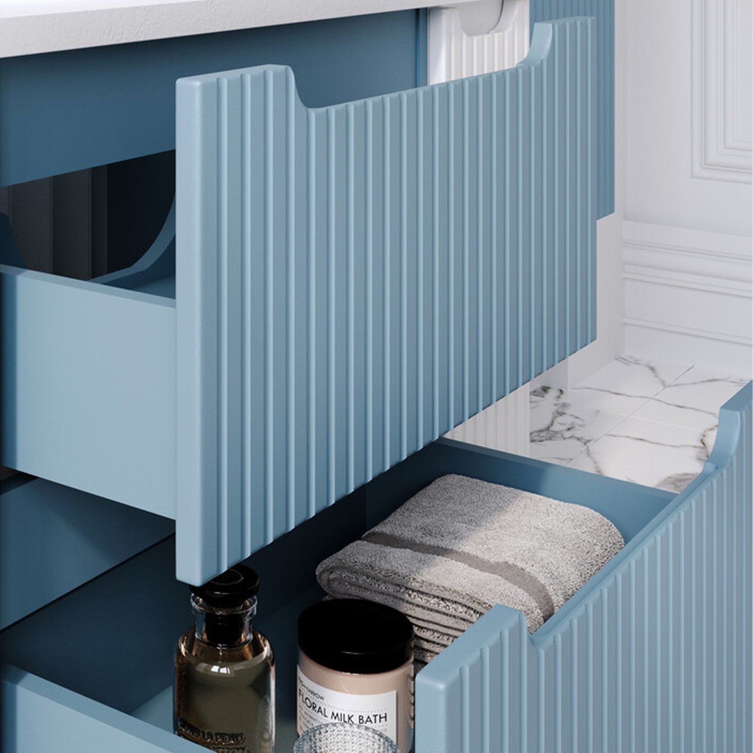 Nova Bathroom Cabinet 100cm with Worktop and Tall Unit - Baby Blue