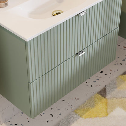 Line Reed 2 Drawer Bathroom Cabinet Vanity Unit 60cm with Built-In Basin - Sage