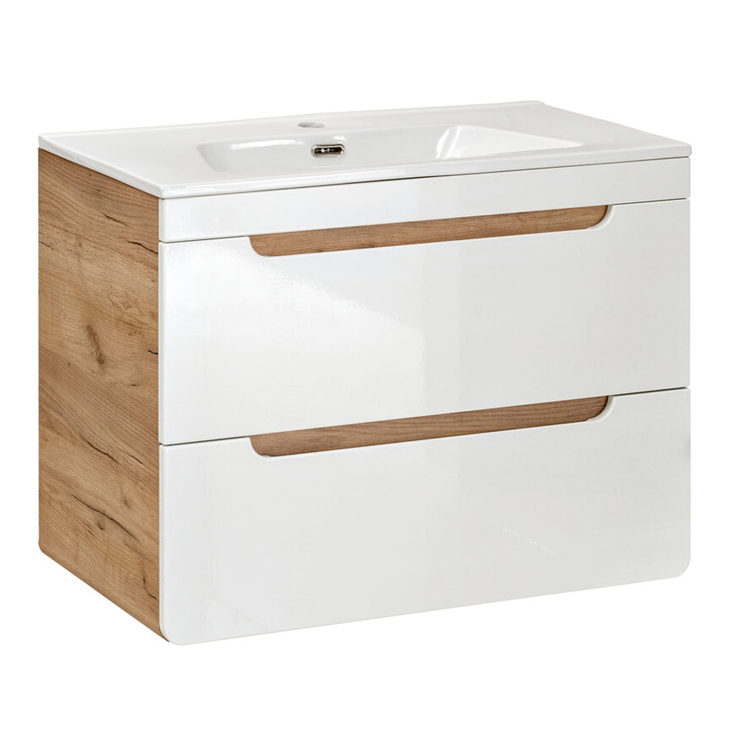 Aruba Modern Wall-Mounted 80 cm Bathroom Vanity Unit with Basin - White / Oak Craft