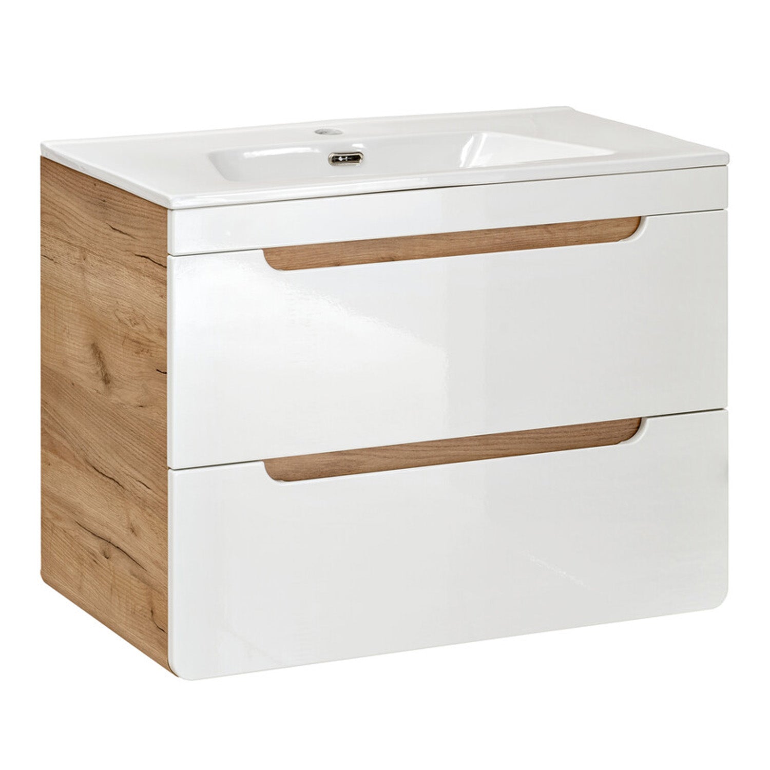 Aruba Modern Wall-Mounted 80 cm Bathroom Vanity Unit with Basin - White / Oak Craft