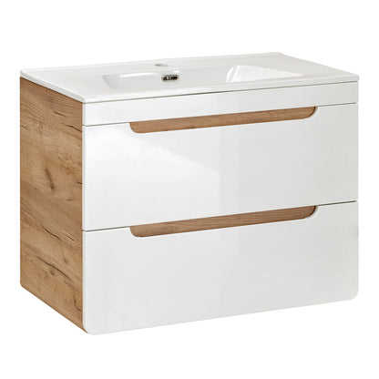 Aruba Modern Wall-Mounted 80 cm Bathroom Vanity Unit with Basin - White / Oak Craft