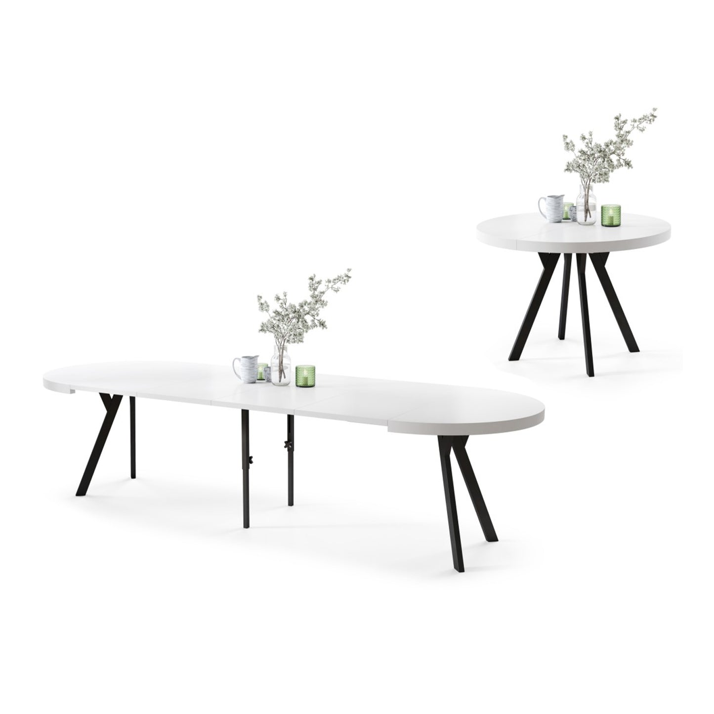 Expanso Round Extendable Dining Table with Y-Legs Loft - White / Black