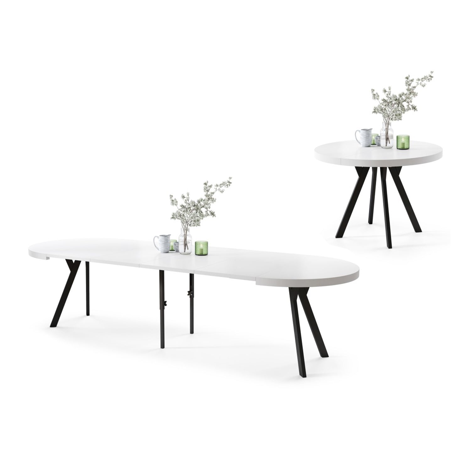 Expanso Round Extendable Dining Table with Y-Legs Loft - White / Black