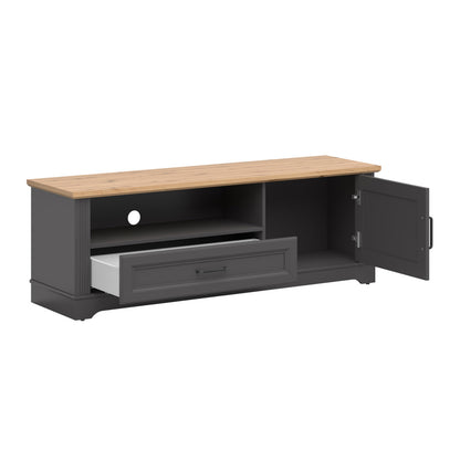 Toya Low TV Unit with Drawer, Cupboard - Graphite / Artisan Oak