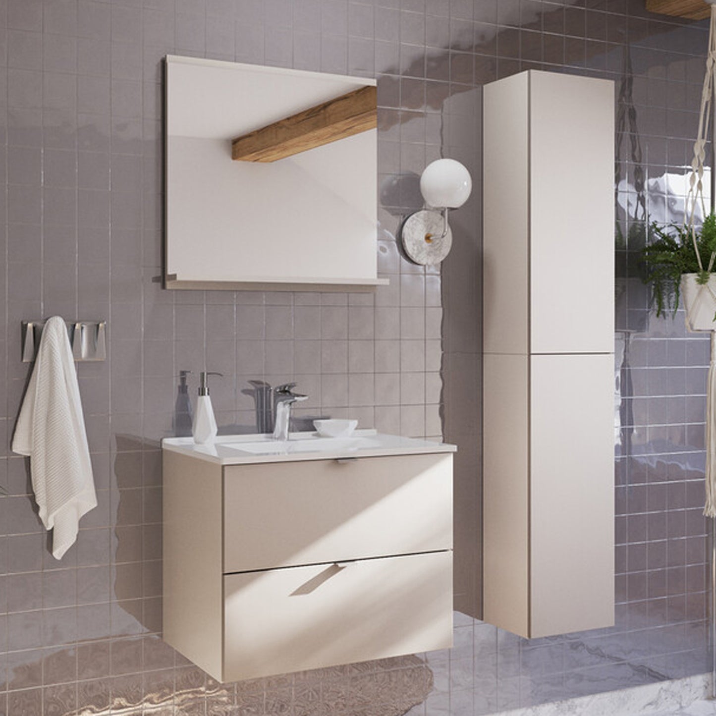 Dalia Bathroom Set 80cm with Basin and Tall Unit - Cashmere